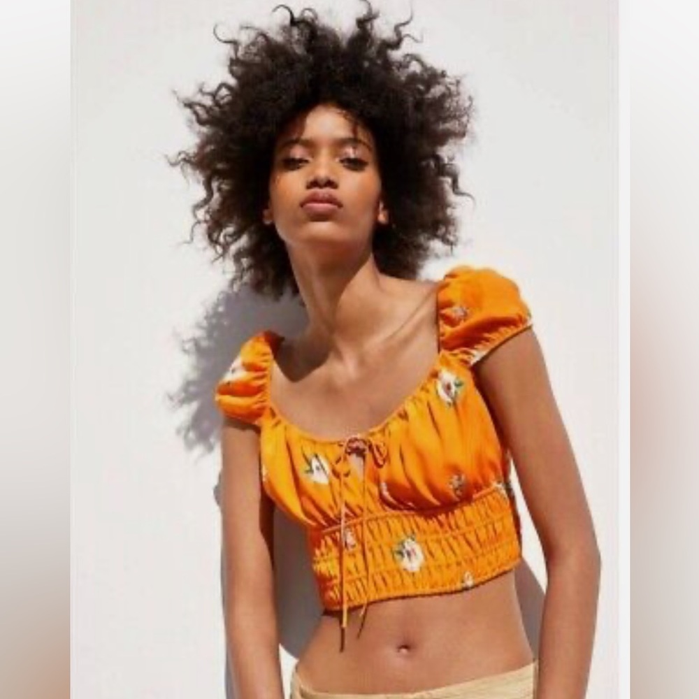 ZARA Floral Orange Crop Top